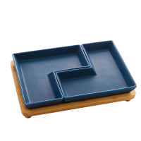 Petisqueira Azul e Bandeja  Bambu Petisqueira Azul e Bandeja  Bambu
